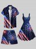 Plus Size Patriotic American Flag Fireworks Galaxy Print Drawstring Beach Shorts For Men -  