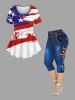 Plus Size Patriotic American Flag Distressed Print T-shirt -  