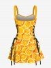 Orange Print Lace Up Hawaii Tank Dress -  
