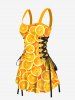 Orange Print Lace Up Hawaii Tank Dress -  