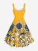 Plus Size Sunflowers Leaf Print Hawaii Tank Dress -  