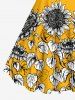 Plus Size Sunflowers Leaf Print Hawaii Tank Dress -  