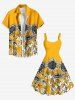 Plus Size Sunflowers Leaf Print Hawaii Tank Dress -  