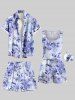 Plus Size Flowers Leaf Ombre Print Hawaii Beach Shorts For Men -  