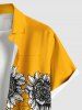 Chemise hawaïenne grande taille à imprimé feuilles de tournesols et boutons avec poches pour homme - Orange 2XL