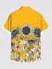 Chemise hawaïenne grande taille à imprimé feuilles de tournesols et boutons avec poches pour homme - Orange 2XL