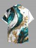 Plus Size Metallic Leaf Diamond Print Buttons Pocket Hawaii Shirt For Men -  