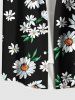 Plus Size Daisy Flowers Print Buttons Pocket Hawaii Shirt For Men -  