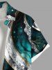 Chemise hawaïenne grande taille à imprimé feuilles et diamants métalliques et boutons avec poches pour homme - Blanc 5XL