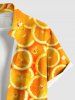 Plus Size Orange Print Buttons Pocket Hawaii Shirt For Men -  