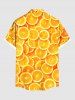 Plus Size Orange Print Buttons Pocket Hawaii Shirt For Men -  