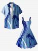 Plus Size Coconut Tree Curve Colorblock Print Hawaii Tank Dress -  