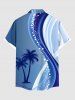Plus Size Coconut Tree Curve Colorblock Print Buttons Pocket Hawaii Shirt For Men -  