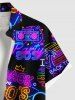 Plus Size Coconut Tree Sun Recorder Letters Neon Print Buttons Pocket Hawaii Shirt For Men -  