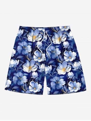 Plus Size Flowers Print Hawaii Beach Shorts For Men - BLUE - 8XL