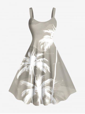 Plus Size Ombre Coconut Tree Print Hawaii A Line Tank Dress - BEIGE - XS