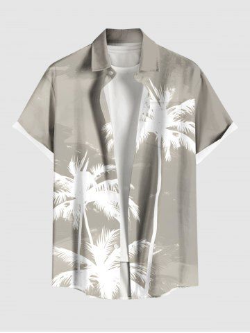 Plus Size Ombre Coconut Tree Print Hawaii Button Pocket Shirt For Men - BEIGE - 4XL