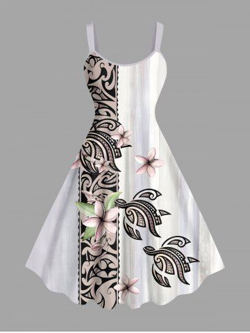 Robe débardeur hawaïenne à imprimé ethnique tortue et fleurs grande taille - WHITE - 4X