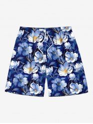 Short de plage hawaïen grande taille à imprimé floral pour homme - Bleu 4XL