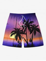 Short de plage hawaïen grande taille à imprimé cocotier, soleil, ciel ombré, pour homme - Pourpre  4XL