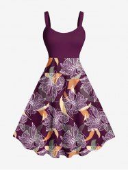 Plus Size Flowers Leaf Print Hawaii Tank Dress -  