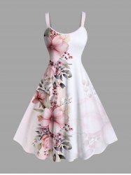 Plus Size Flowers Leaf Print Hawaii Tank Dress -  