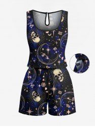Combinaison hawaïenne cintrée grande taille à imprimé galaxie, crânes, lune, soleil et étoiles - Noir 1X