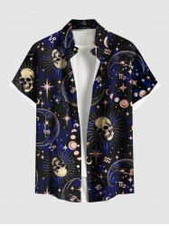 Chemise hawaïenne grande taille à boutons et poches pour homme, motif galaxie, crânes, lune, soleil et étoiles - Bleu XL