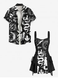 Flower Snake Sun Cat Hand Print Plus Size Matching Outfit For Couples -  