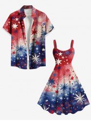 Tenue assortie grande taille pour couple, motif drapeau américain patriotique et feux d'artifice, motif tie-dye ombré - Rouge 