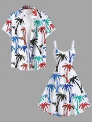 Colorful Coconut Tree Print Plus Size Matching Hawaii Beach Outfit For Couples -  