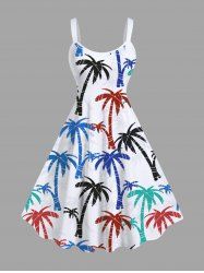 Plus Size Colorful Coconut Tree Print Hawaii A Line Tank Dress -  