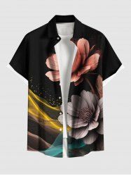 Plus Size Floral Glitter Light Beam Print Hawaii Button Pocket Shirt For Men -  