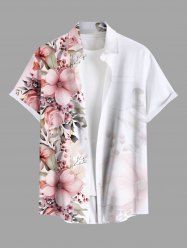 Chemise hawaïenne grande taille à imprimé fleurs et feuilles, avec poches et boutons, pour homme - Blanc 6XL