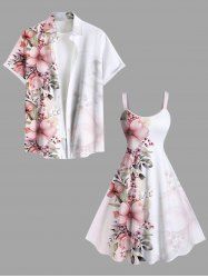 Flowers Leaf Print Plus Size Matching Hawaii Beach Outfit For Couples -  
