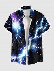 Chemise hawaïenne grande taille à imprimé éclairs pailletés et poches boutonnées pour homme - Noir 4XL