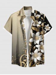 Plus Size Ombre Hibiscus Flower Leaf Print Hawaii Button Pocket Shirt For Men -  