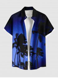 Plus Size Coconut Tree Ombre Galaxy Print Hawaii Button Pocket Shirt For Men -  