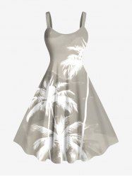 Plus Size Ombre Coconut Tree Print Hawaii A Line Tank Dress -  