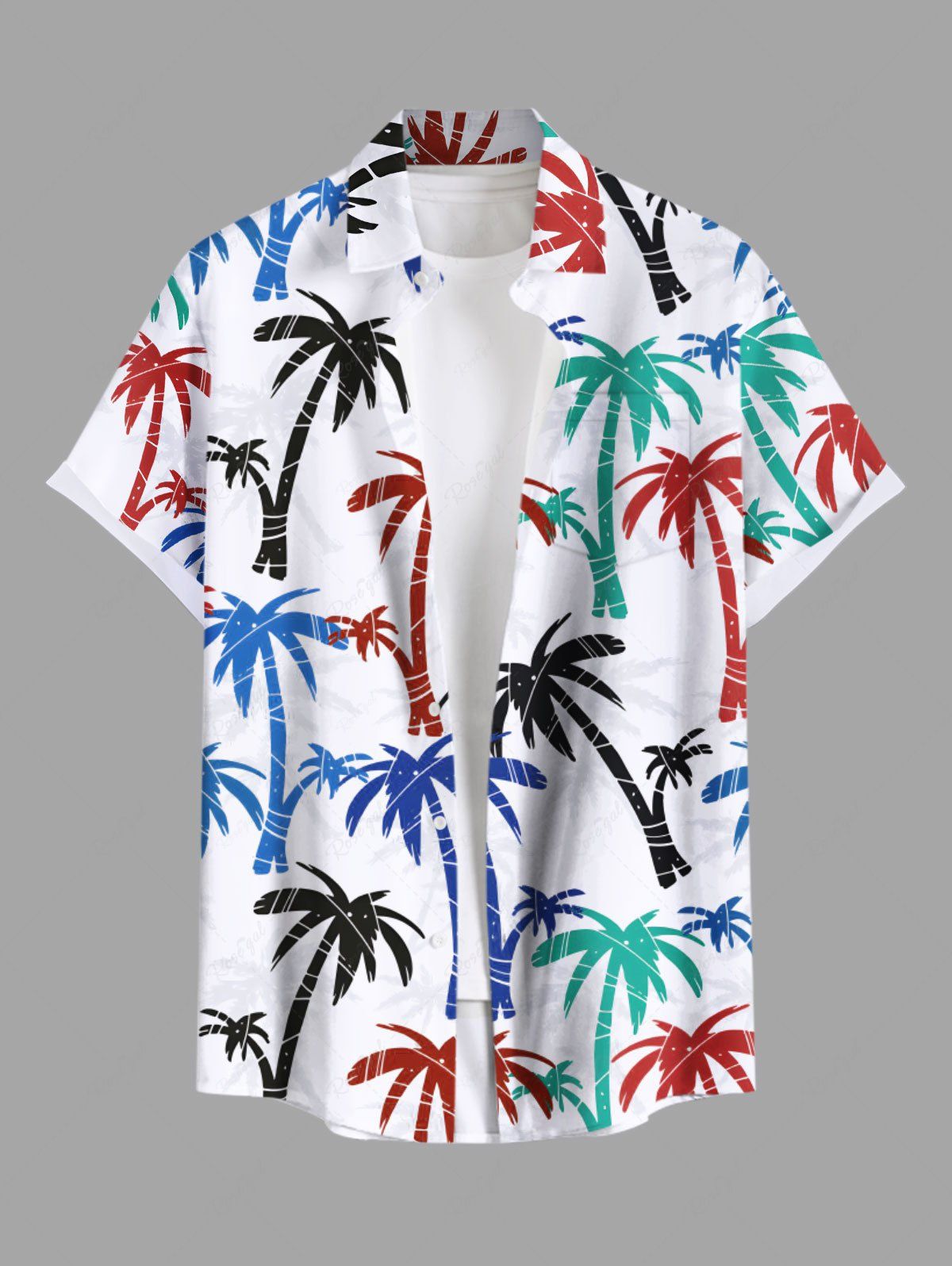 Shops Plus Size Colorful Coconut Tree Print Hawaii Button Pocket Shirt For Men  