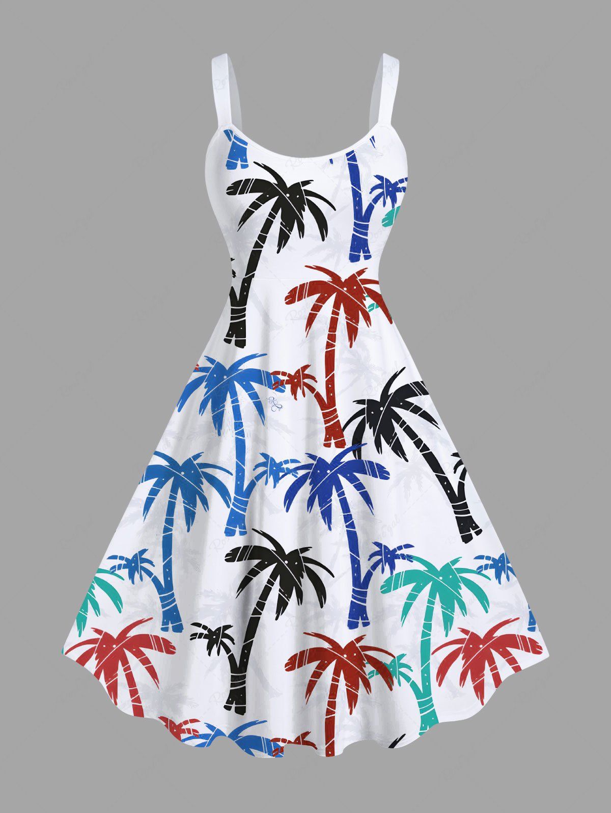 Hot Plus Size Colorful Coconut Tree Print Hawaii A Line Tank Dress  
