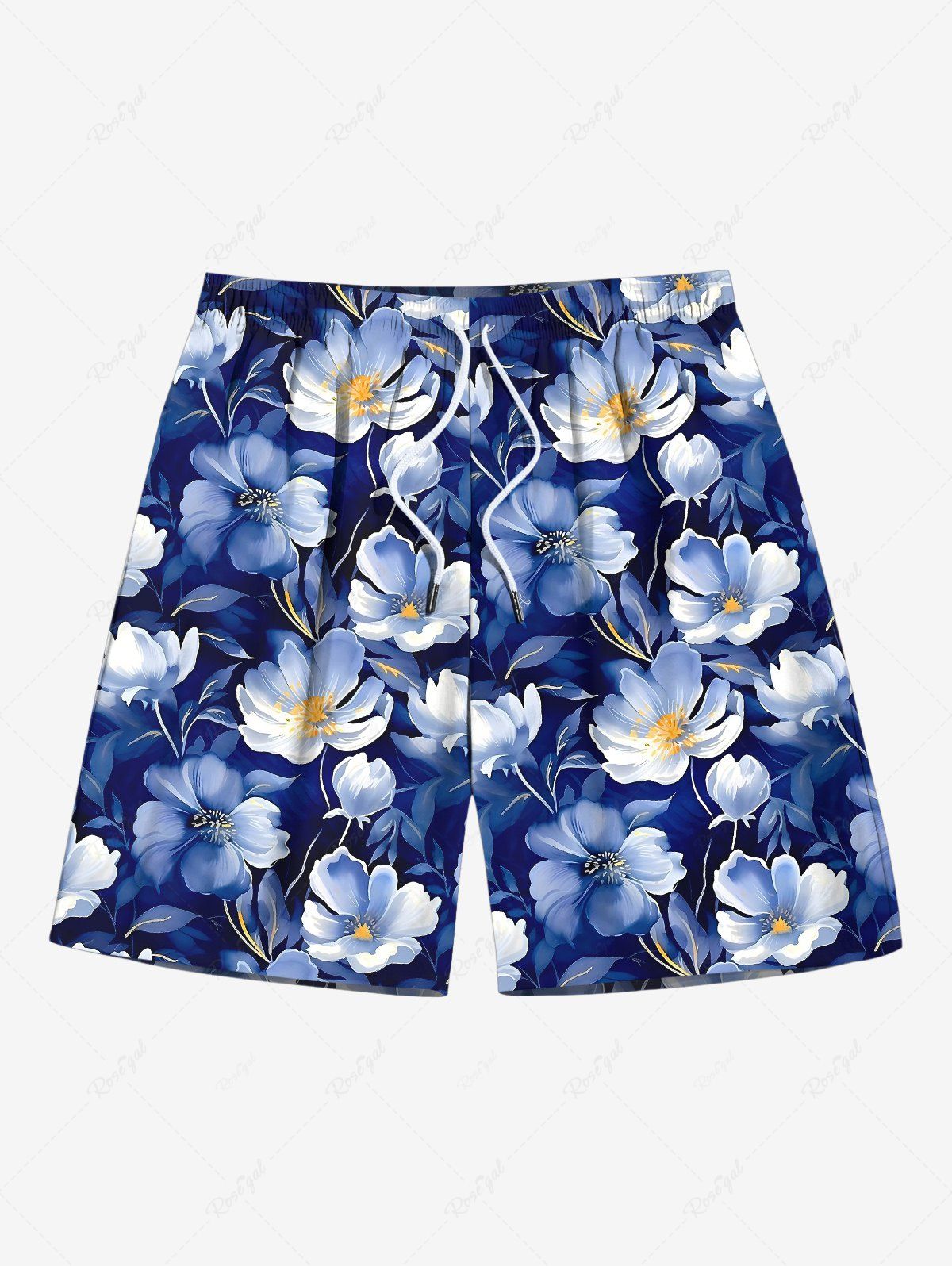 Fancy Plus Size Flowers Print Hawaii Beach Shorts For Men  