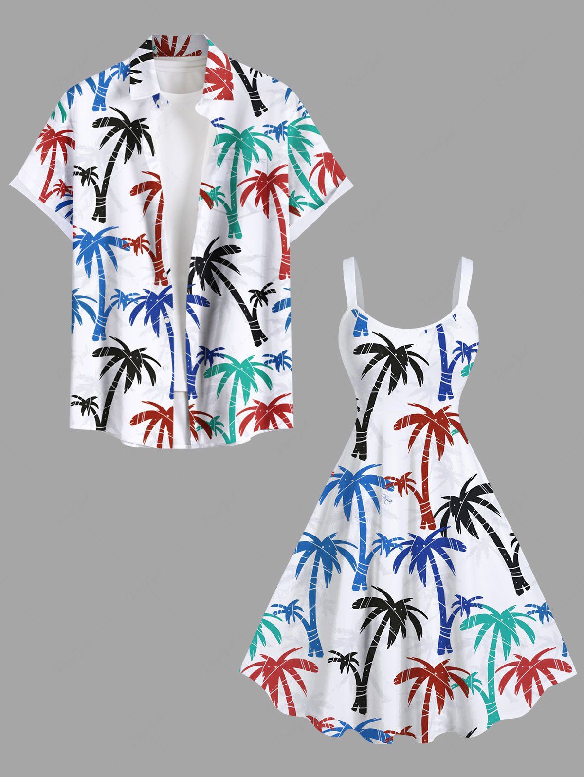 Discount Colorful Coconut Tree Print Plus Size Matching Hawaii Beach Outfit For Couples  