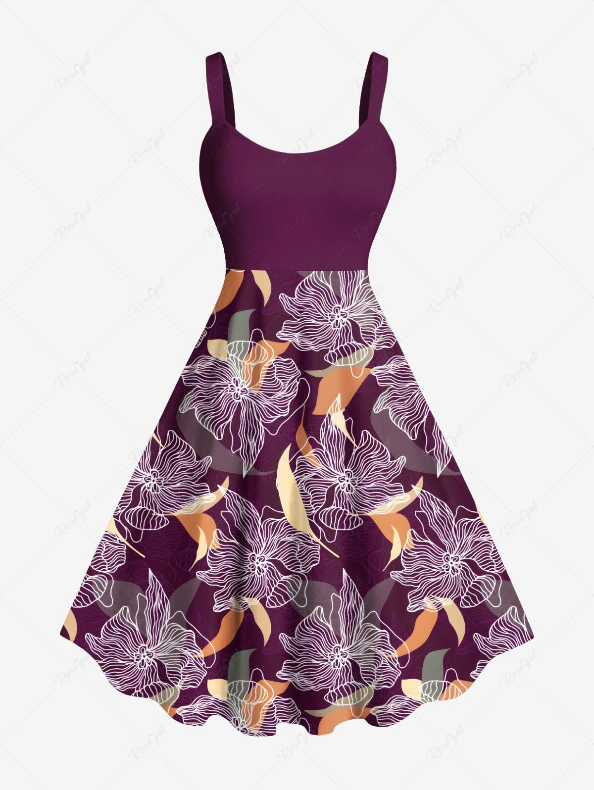 New Plus Size Flowers Leaf Print Hawaii Tank Dress  