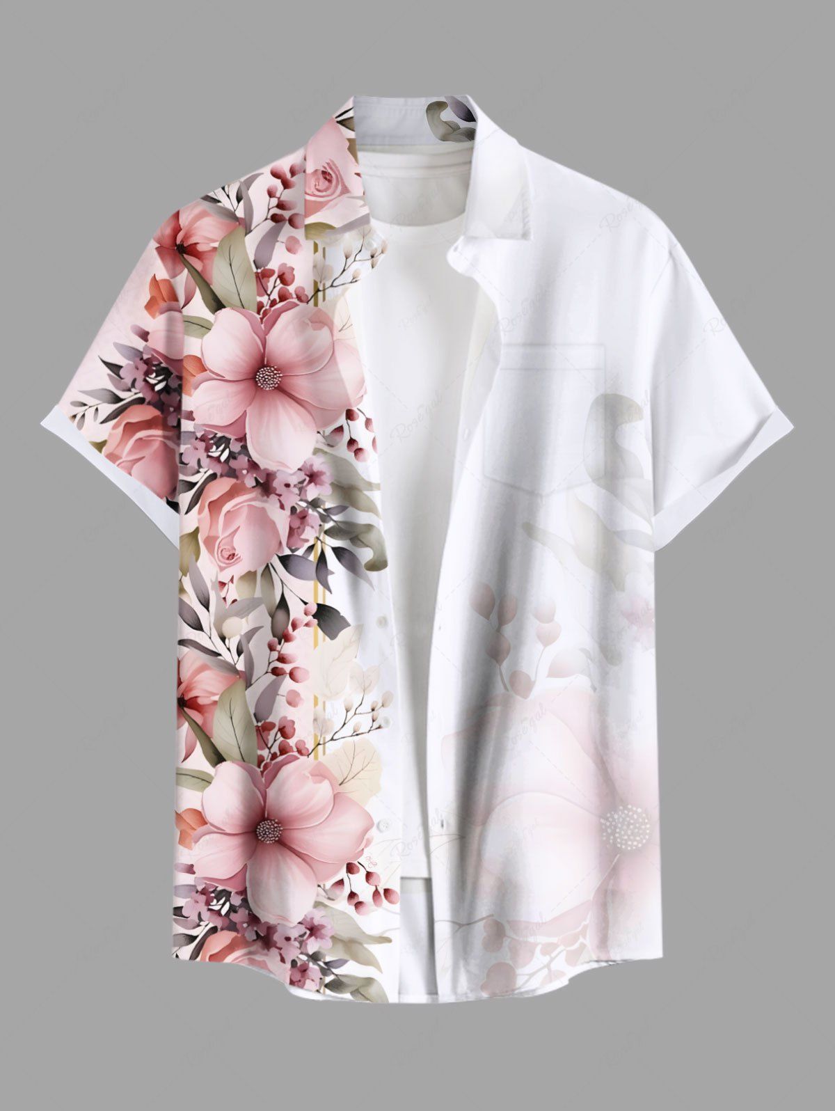 Chemise hawaïenne grande taille à imprimé fleurs et feuilles, avec poches et boutons, pour homme Blanc S