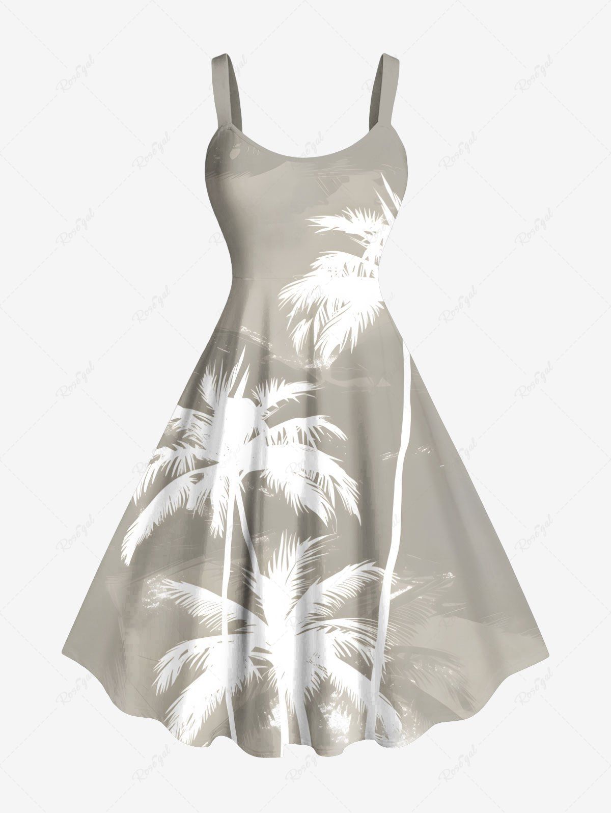 Robe débardeur hawaïenne trapèze grande taille à imprimé cocotiers ombré Beige 6X