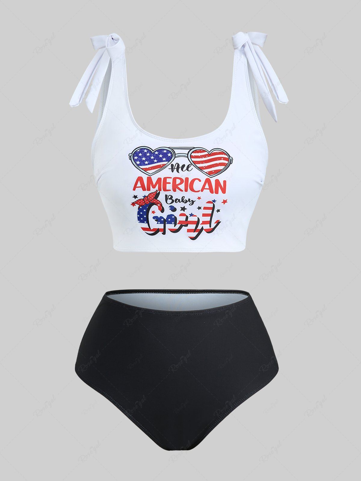 Shop Plus Size Patriotic American Flag Heart Sunglasses Letters Print Tankini Swimsuit  