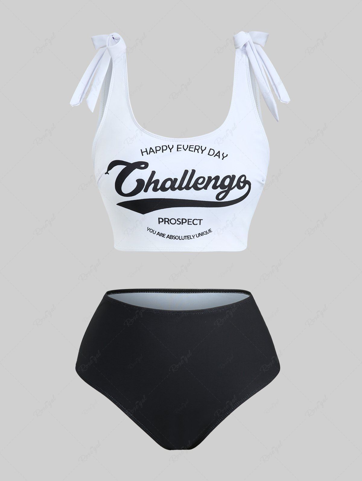 Outfits Plus Size Happy Every Day Letters Print Tie Shoulder Tankini Swimsuit  