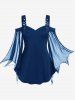 Cold Shoulder Mesh Bell Sleeves Top and O-rings Pockets Capri Leggings Plus Size Outfit -  