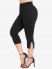 Cold Shoulder Mesh Bell Sleeves Top and O-rings Pockets Capri Leggings Plus Size Outfit -  